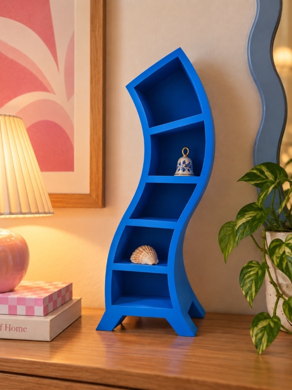 Curved blue mini trinket shelf 3D printed original design